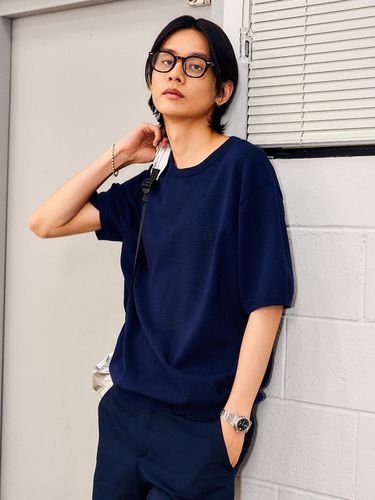 Basic Short Sleeves Knit Top - Navy - GENERAL IDEA - Modalova