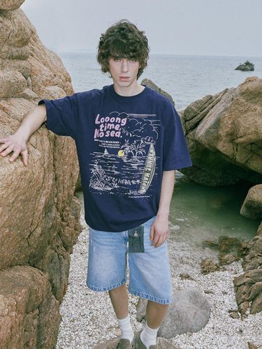 SWAGVER 3573 Beach Oversized T-shirt_Navy - MAGOODGAN - Modalova