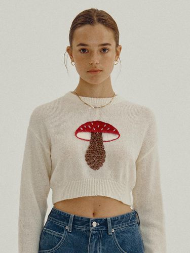 Mushroom Crop Knit Crewneck Top - SUADE - Modalova