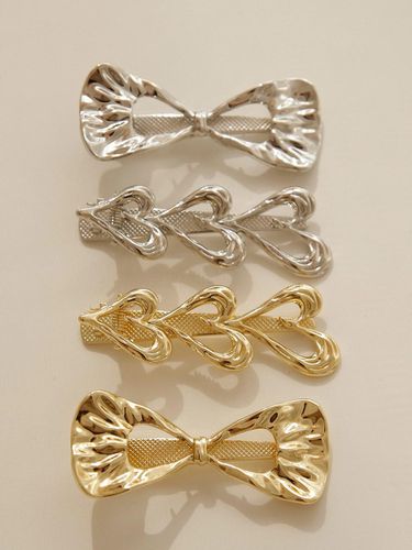 Metal Heart Ribbon Accent Hair Claw Pins - J.Lauren - Modalova