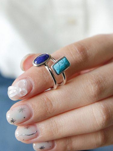 Lapis Oval Stone Silver Ring - J.Lauren - Modalova