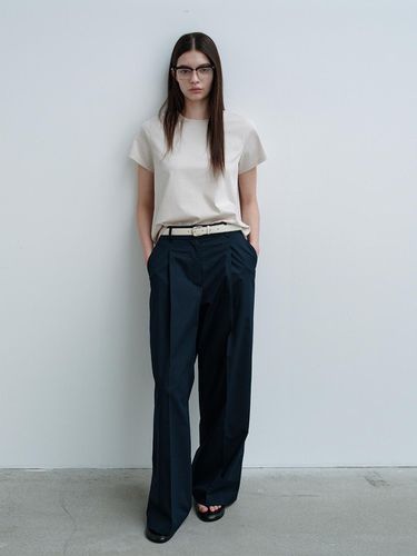 Long Straight Cotton Slacks (Navy) - a.t.corner - Modalova