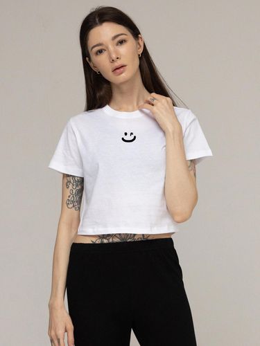 Middle Drawing Smile Crop T-shirt_White - GRAVER - Modalova