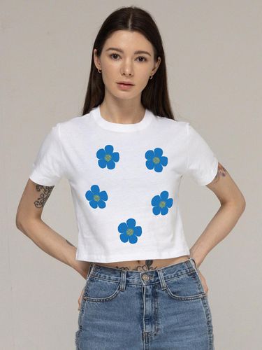 Flower Drawing Smile Crop T-shirt_White - GRAVER - Modalova