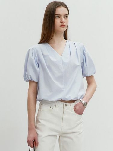 Puff Sleeve V Neck Blouse_Soft Blue - Dunst for WOMEN - Modalova