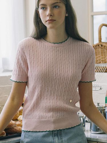 Color Trim Cable Knit - Pink - NONLOCAL - Modalova