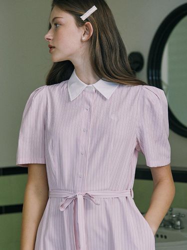 Puff Stripe Shirt Dress - Pink - NONLOCAL - Modalova