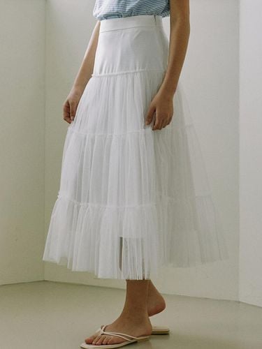 Tulle Layered Long Skirt - White - NONLOCAL - Modalova