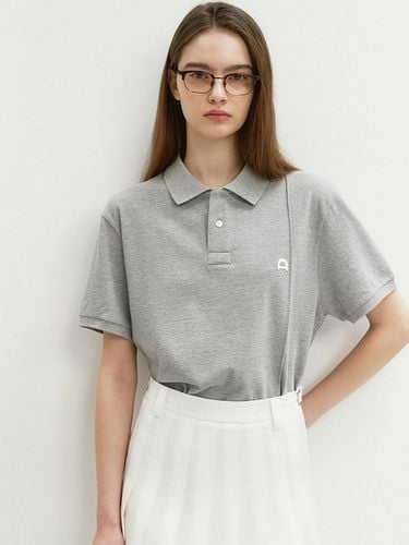 Unisex Leather Logo Polo Shirt_Melange Grey - Dunst for WOMEN - Modalova