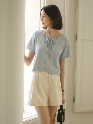 String Neck Raglan Half Sleeve Knit Top_Sky Blue - TILLIDIE - Modalova