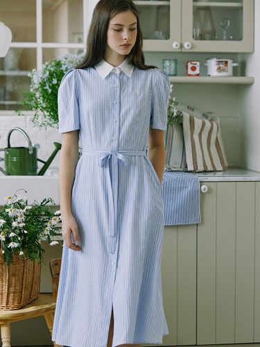 Puff Stripe Shirt Dress - Blue - NONLOCAL - Modalova