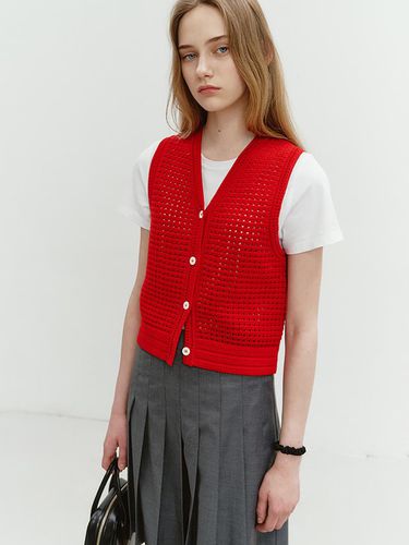 Unisex Crochet Open Knit Vest_Red - Dunst for WOMEN - Modalova