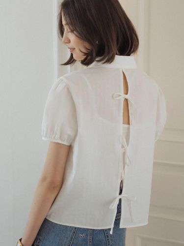 Open Back Ribbon Point Blouse - TILLIDIE - Modalova