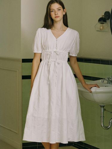 Ribbon Shirring Long Dress - White - NONLOCAL - Modalova