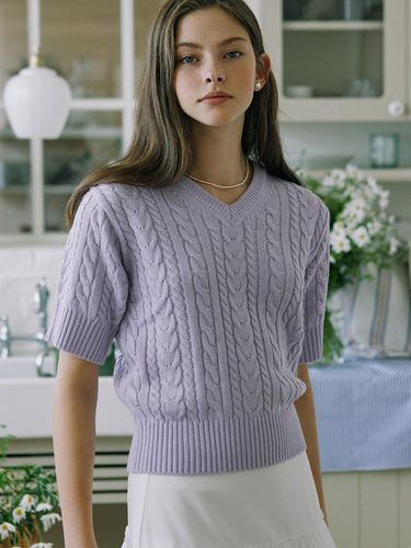 V-neck Cable Half Sleeve Knit - NONLOCAL - Modalova