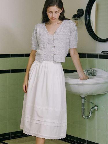 Scallop Trimmed Pintuck Skirt - White - NONLOCAL - Modalova