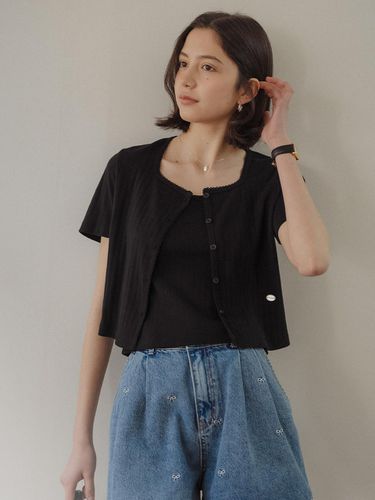 Sleeveless Top & Half Sleeve Eyelet Cardigan Set_B - TILLIDIE - Modalova