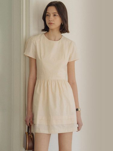 Cotton Gathered Mini Dress_Cream - TILLIDIE - Modalova