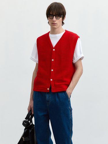 Unisex Crochet Open Knit Vest_Red - Dunst for MEN - Modalova