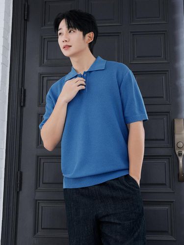 Texture Converted Collar Short Sleeve Knit Top - MIND BRIDGE MEN - Modalova