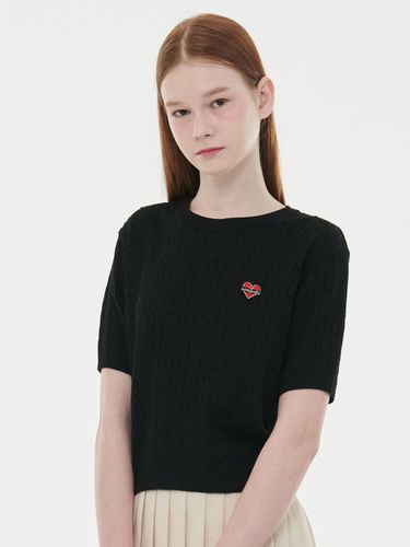 Nomantic Bamboo Cable Crop Round Knit Top_Black - beyondcloset - Modalova