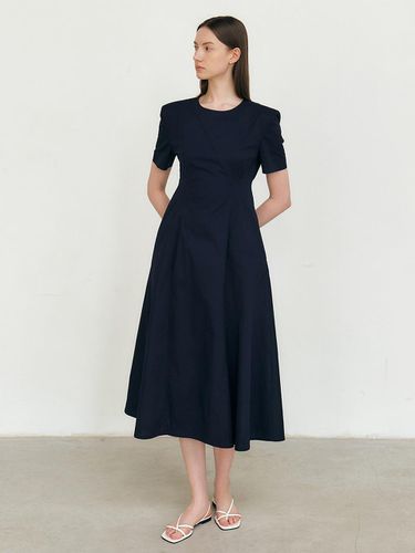 Cotton Short Sleeve Flare One-piece _ Navy - ARTID - Modalova