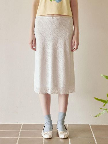 Lace Banding Midi Skirt_O.White - EYEYE - Modalova