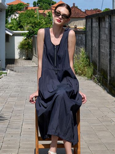 Shirring Crispy Long Dress_Navy - VOIEBIT for WOMEN - Modalova