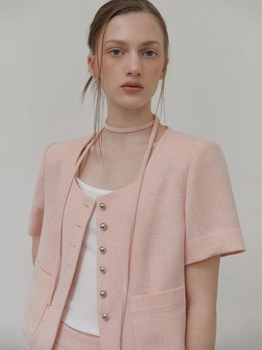 Button Strap Tweed Jacket_Pink - ETMON - Modalova