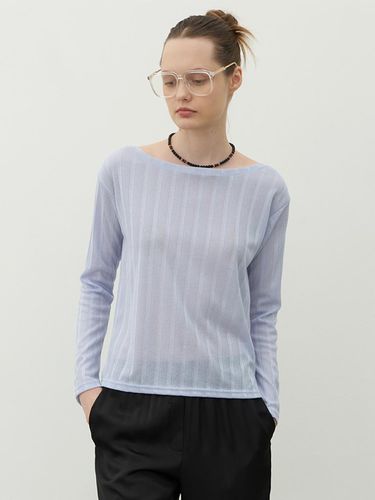 Urban See-through Boat Neck T-shirt_Sky Blue - 320SHOWROOM - Modalova