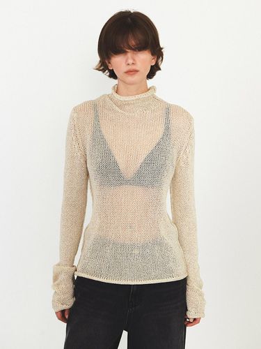 Polo Neck Netting Knit Top_Beige - DIAGONAL - Modalova