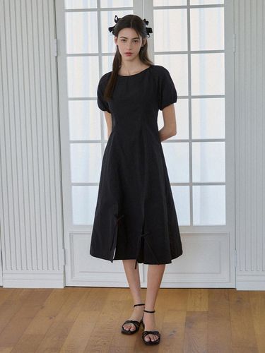 Volume Sleeve Ribbon Dress_Black - DRAWFIT WOMEN - Modalova