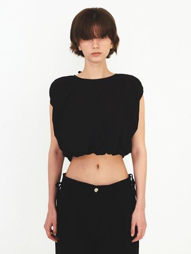 Shirring Crop Blouse_Black - DIAGONAL - Modalova