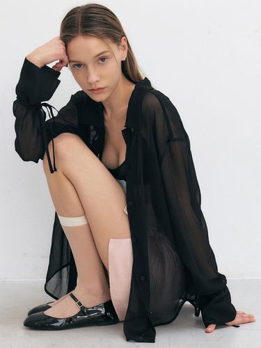 Sheer Shirring Shirt - Black - CITYBREEZE - Modalova