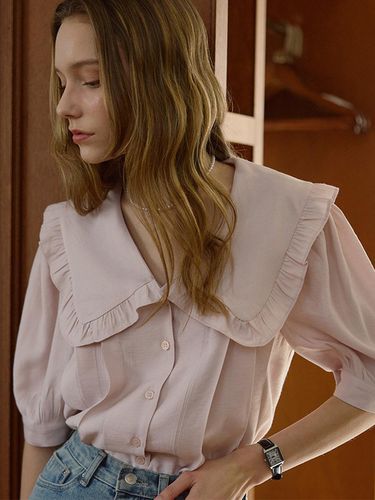 Frill Big Collar Blouse [Pink] - DEHEVE - Modalova