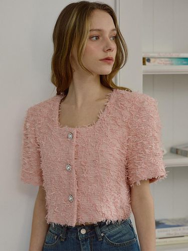 Square Neck Tweed Jacket [Pink] - DEHEVE - Modalova