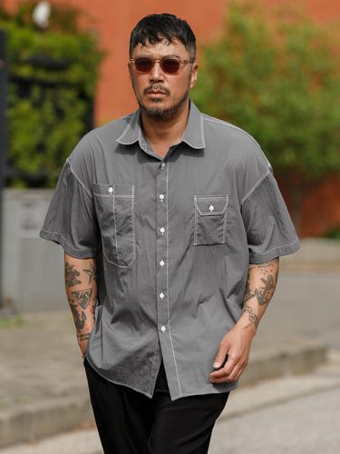 Stitch Double Pocket Short Sleeve Shirt_Charcoal - RUGGED HOUSE - Modalova