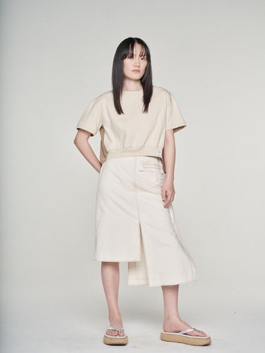 Asymmetry Linen Midi Skirt _ Beige - RE;CODE - Modalova