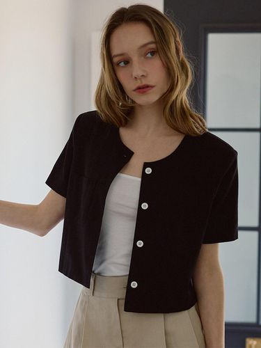 Linen Half Sleeve Jacket [Black] - DEHEVE - Modalova