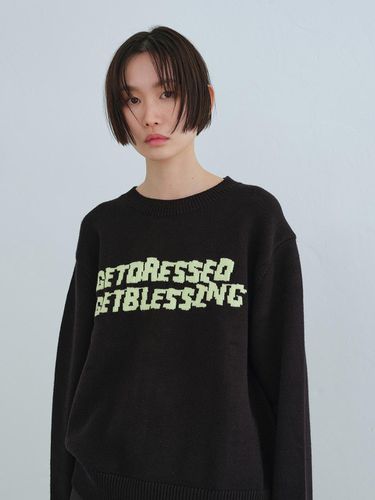 Lettering Slogan Knit Top - Black - RE;CODE - Modalova