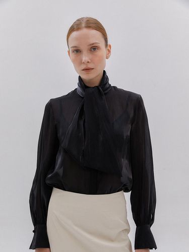 Glossed Tie Blouse - Black - MIMEME - Modalova