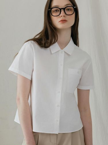 Roll-Up Plain Crop Half Shirt_White - knizure - Modalova