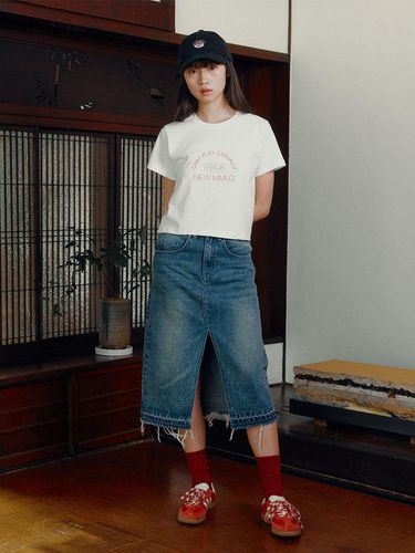 Raw Cut Denim Skirt_Light Blue - Mmlg Women - Modalova