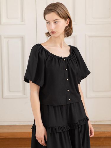 Balloon Sleeve Crop Blouse_Black - JMARK New York - Modalova