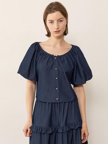 Balloon Sleeve Crop Blouse_Indigo Blue - JMARK New York - Modalova