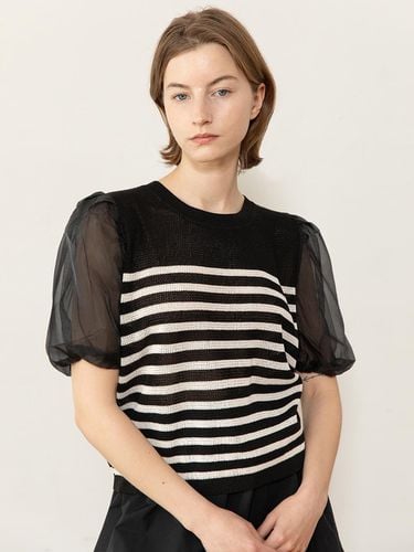 Balloon Sleeve Stripe Knit Top_Black - JMARK New York - Modalova