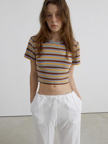 Stripe Crop T-shirt_Melange Gray - overdueflair - Modalova