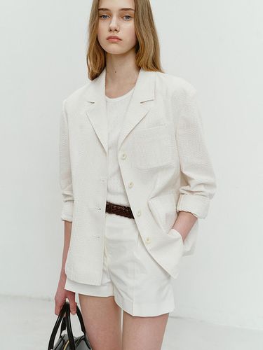 Summer Natural Seersucker Jacket_Beige Stripe - Dunst for WOMEN - Modalova