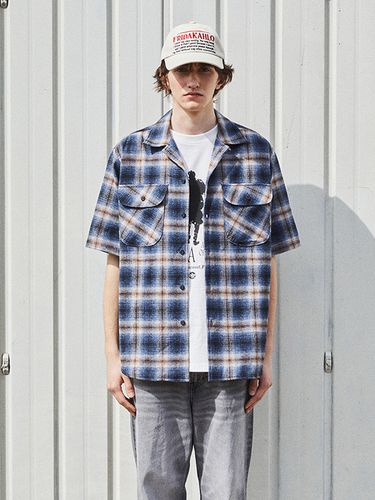 Cosmo Checker Flannel Open Half Shirt_Navy - OGARP - Modalova