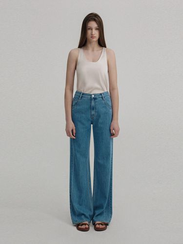 Semi Wide Lyocell Denim Pants_Mid Blue - AVA MOLLI - Modalova